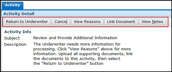 Screenshot of the Review and Provide Additional Information Activity Detail screen